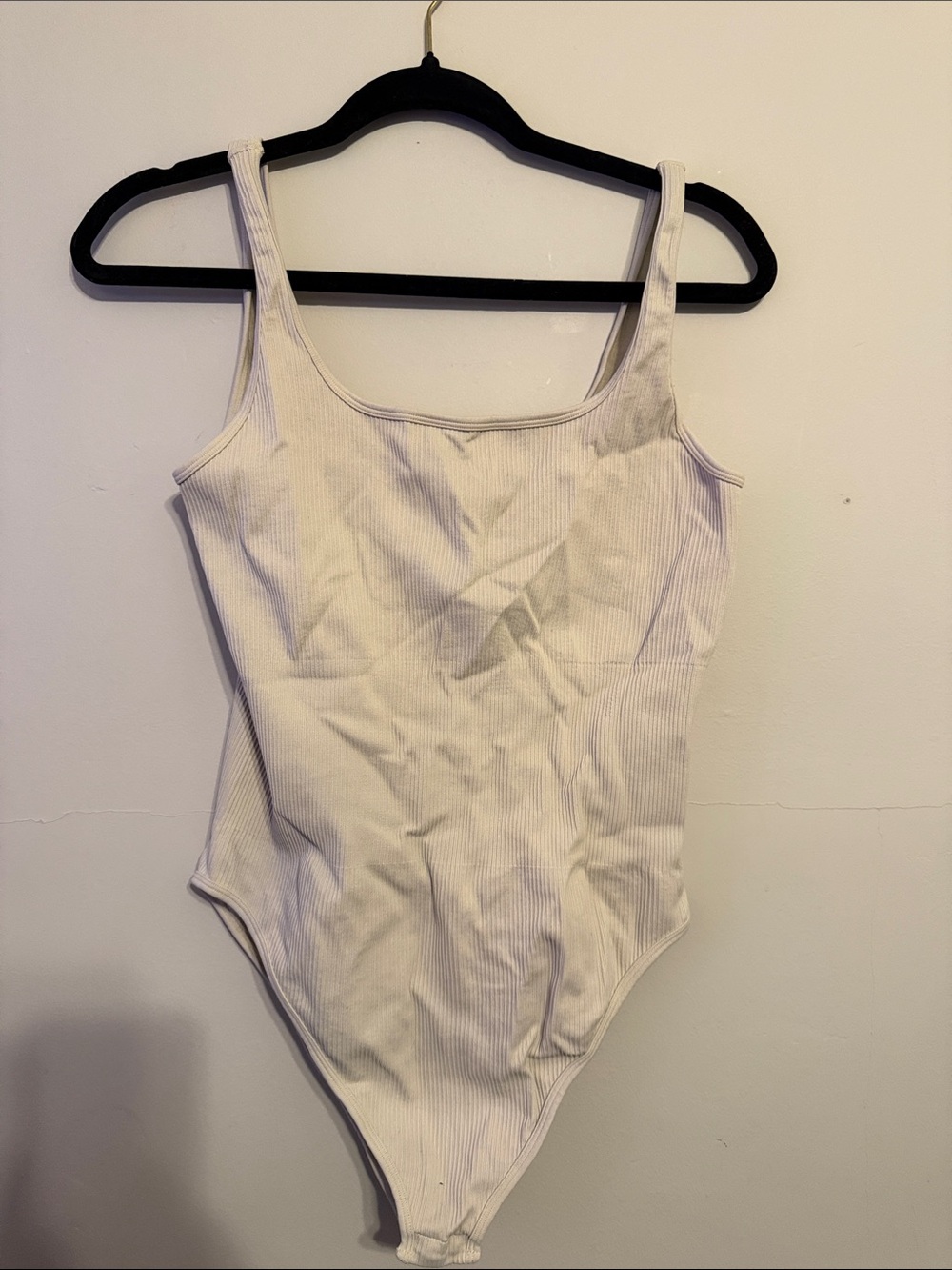 Cream Ribbed Scoop Neck Bodysuit - Women’s Shapewear